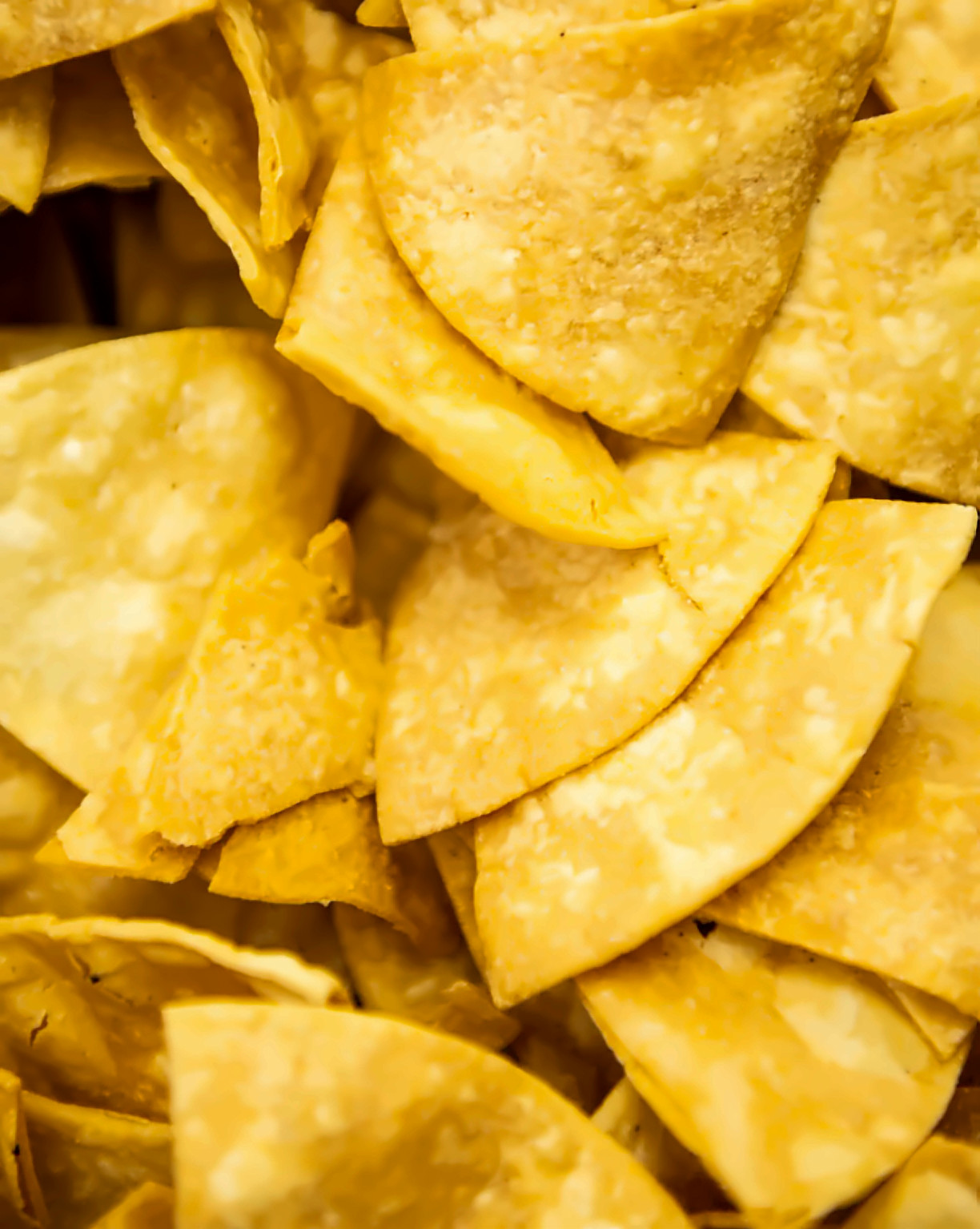 Close-up of golden homemade tortilla chips