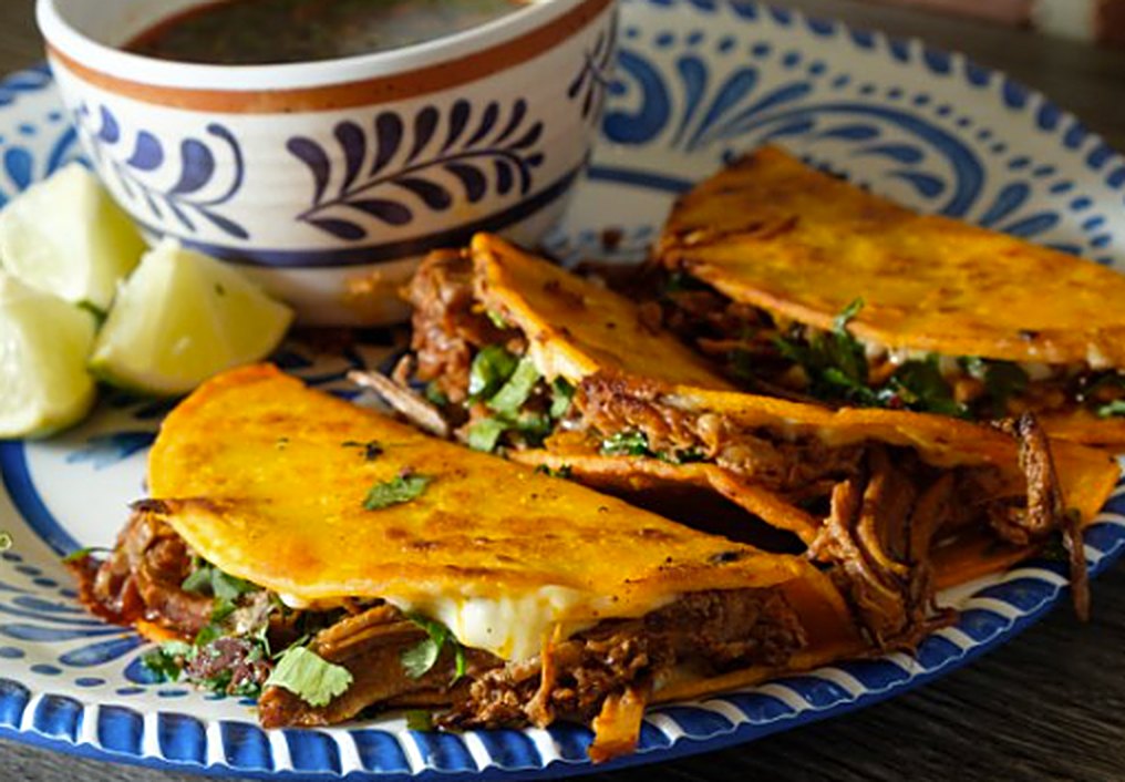 Quesabirrias with consommé